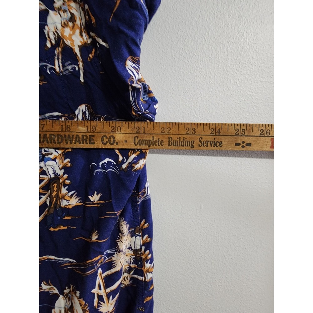 Sun + Stone Mens Western Cowboy Rodeo Print Rayon Short Sleeve Shirt Blue Large - Picture 8 of 9